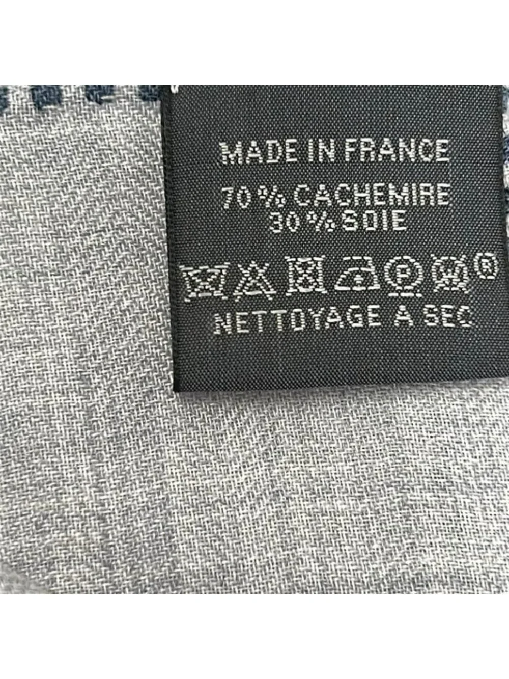 Hermes Shawl Carre 140 Geant Light Gray Black Blue Cashmere Silk Scarf - Picture 3 of 5